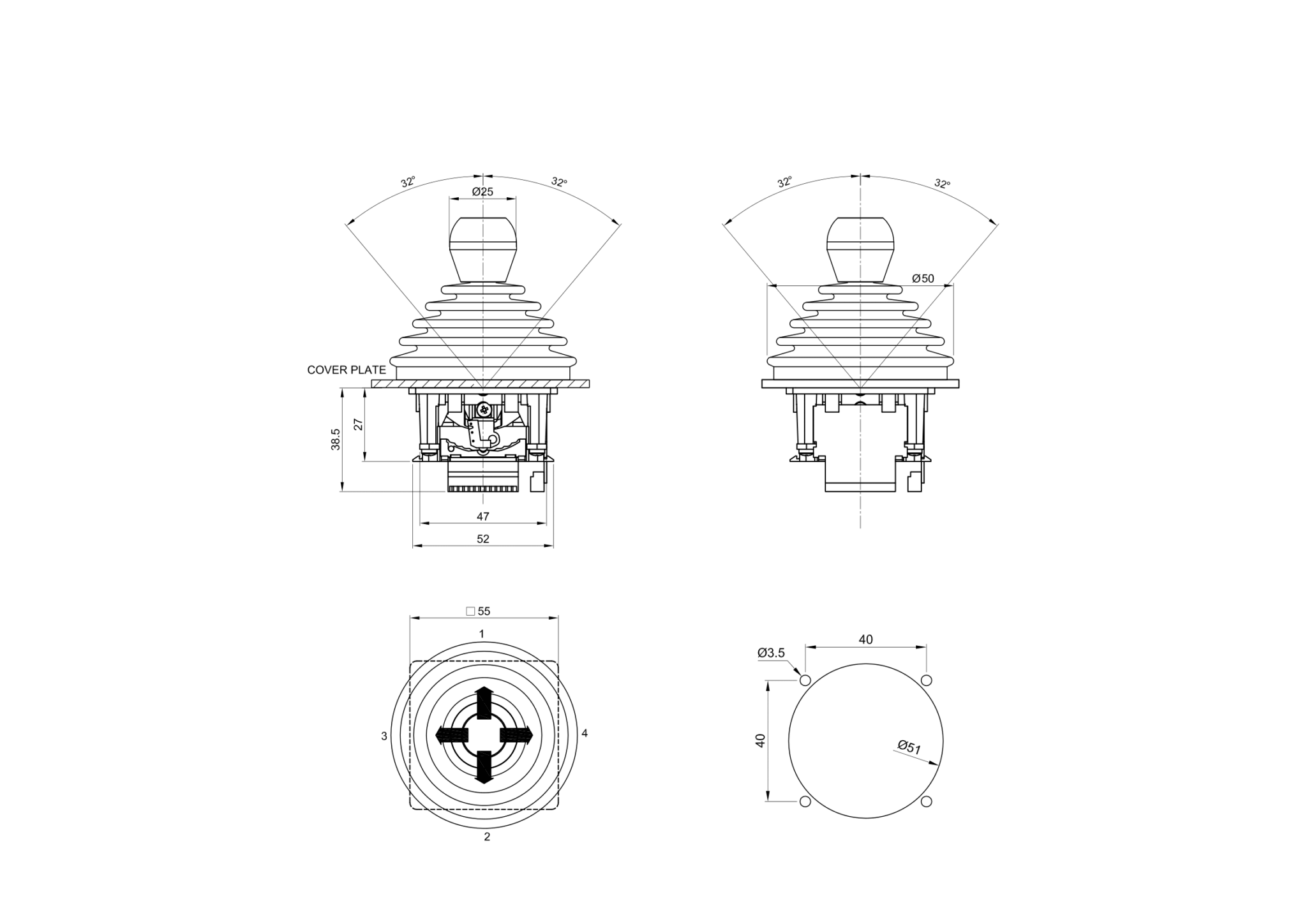 Dual Axis 4 Steps Joystick - Soc Joystick - Industrial Joystick